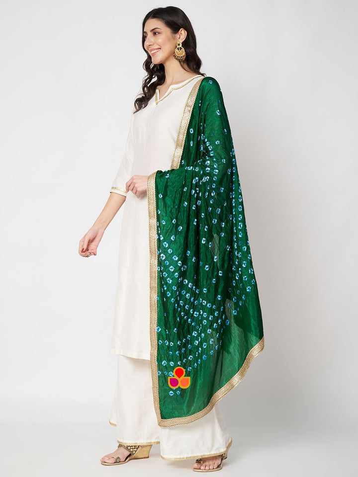 anokherang Combos Freedom Straight Kurti with Palazzos and Green Bandhej Dupatta