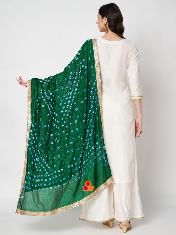 anokherang Combos Freedom Straight Kurti with Palazzos and Green Bandhej Dupatta