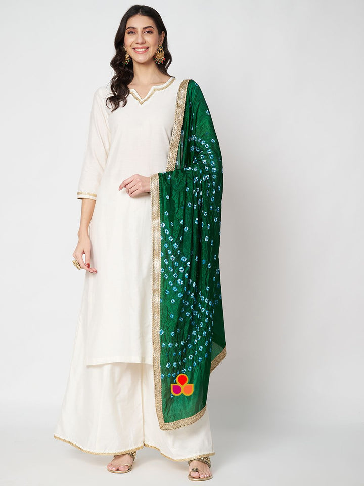 anokherang Combos Freedom Straight Kurti with Palazzos and Green Bandhej Dupatta