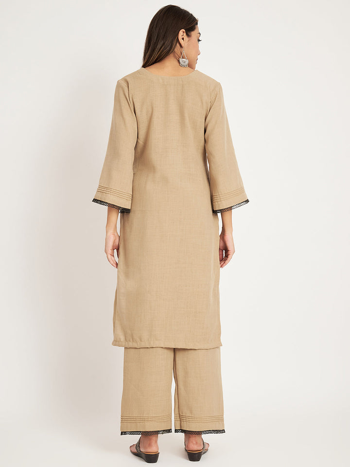 anokherang Combos French Beige Straight Kurti with Straight Palazzo