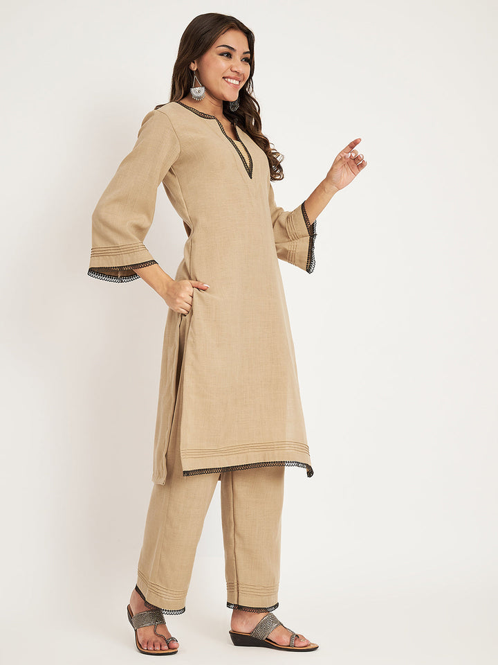 anokherang Combos French Beige Straight Kurti with Straight Palazzo