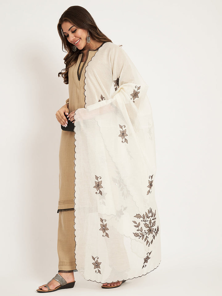 anokherang Combos French Beige Straight Kurti with Straight Palazzo and Dupatta