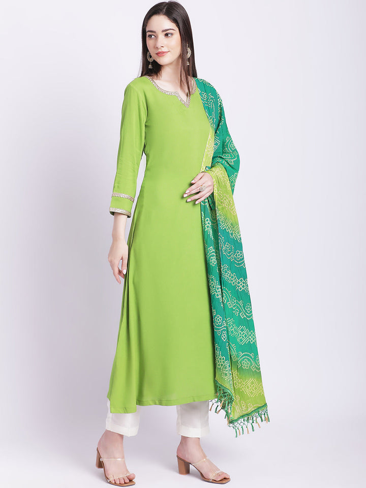 Green Shine Gathered Cold Shoulder Ankle Length Kurti – anokherang