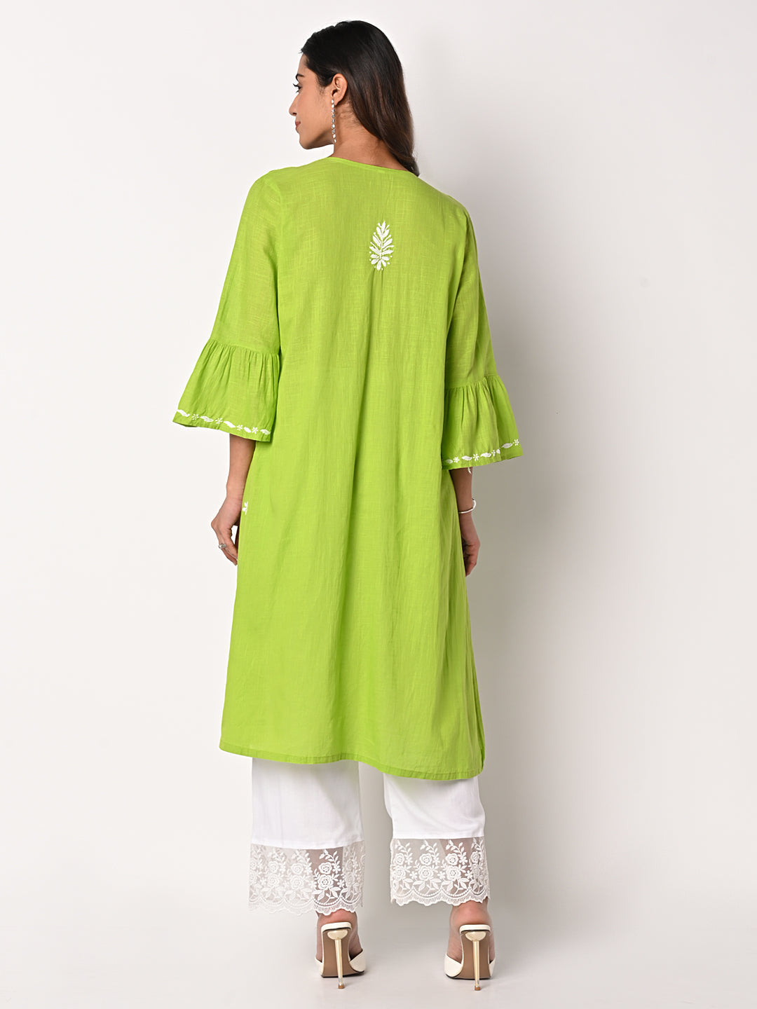 Green Anarkali Chikankari Kurti with Palazzo – anokherang