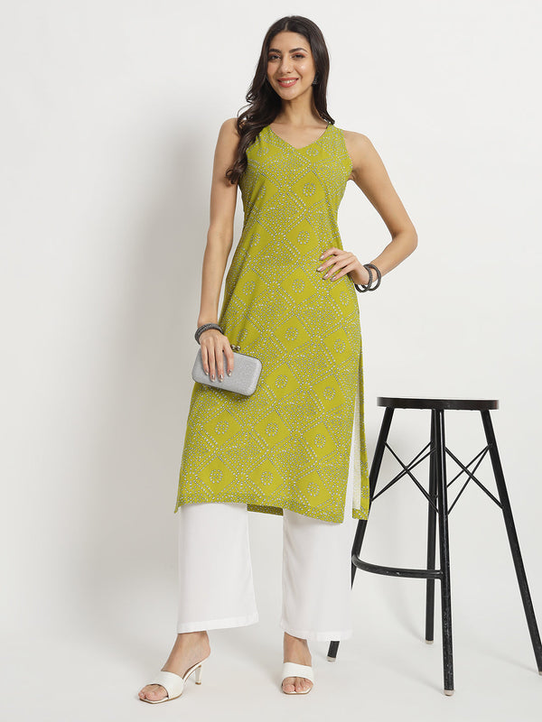 anokherang Combos Green Grace V-Neck Cotton Kurti