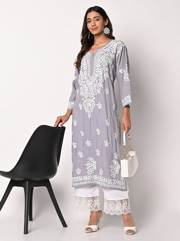 anokherang Combos Grey Chikankari Kurti with Palazzo