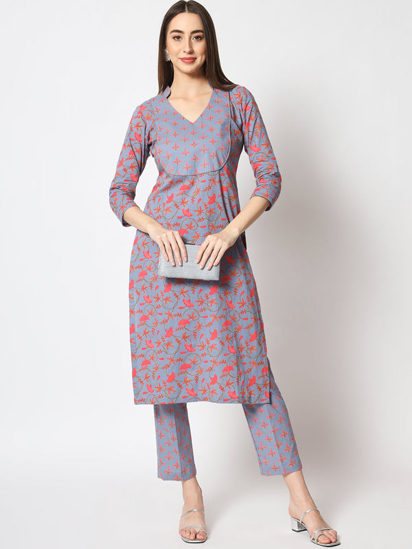 anokherang Combos Grey Melange Printed Kurti