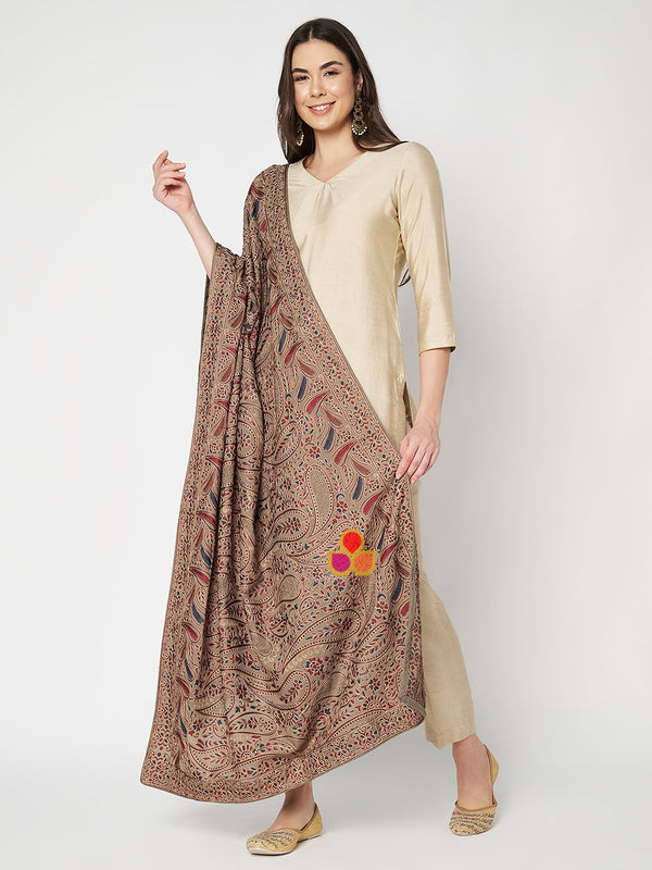 anokherang Combos Ivory Ethnic Silk Kurti with Straight Pants and Kashmiri Silk Dupatta