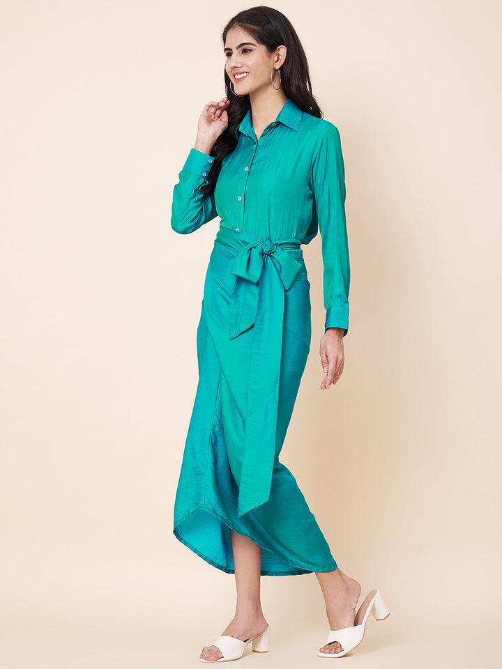 anokherang Combos Jade Green Shirt with Wrap Skirt