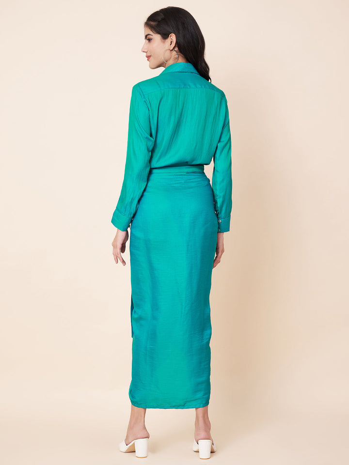 anokherang Combos Jade Green Shirt with Wrap Skirt