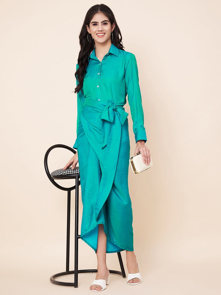 anokherang Combos Jade Green Shirt with Wrap Skirt