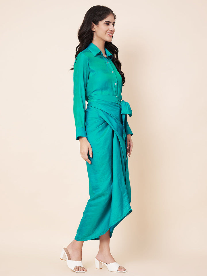 anokherang Combos Jade Green Shirt with Wrap Skirt