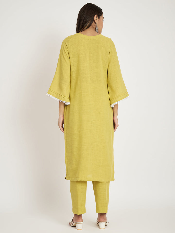 anokherang Combos Lemonade Green Straight Kurti With Straight Pants