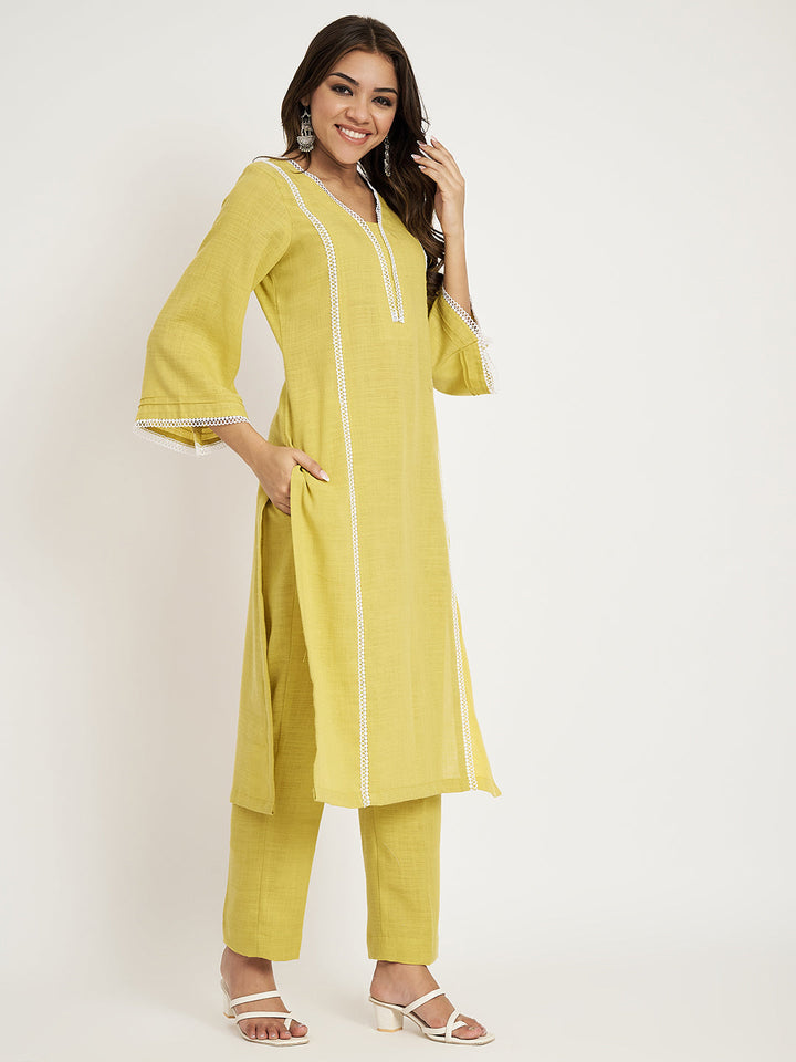 anokherang Combos Lemonade Green Straight Kurti With Straight Pants