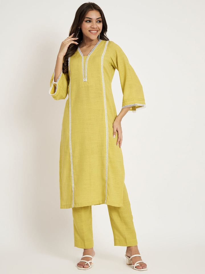 anokherang Combos Lemonade Green Straight Kurti With Straight Pants