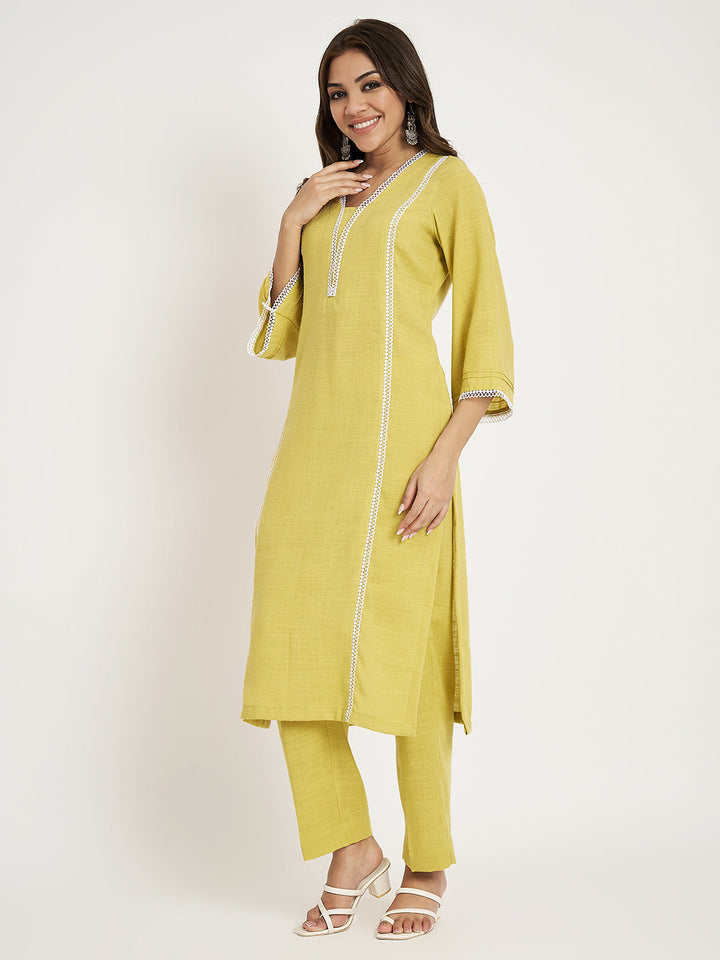 anokherang Combos Lemonade Green Straight Kurti With Straight Pants