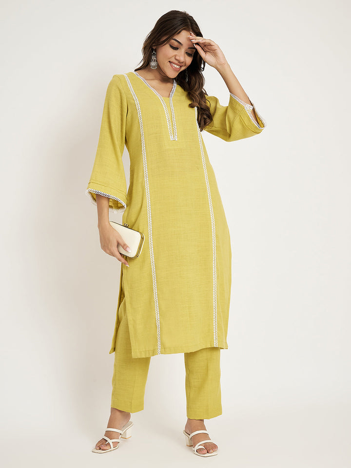 anokherang Combos Lemonade Green Straight Kurti With Straight Pants