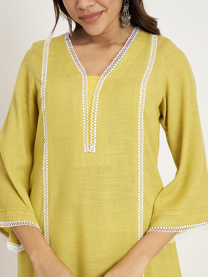 anokherang Combos Lemonade Green Straight Kurti With Straight Pants