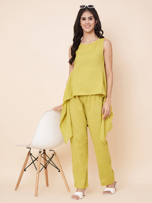 anokherang Combos Lime green  linen Top with linen  palazzo