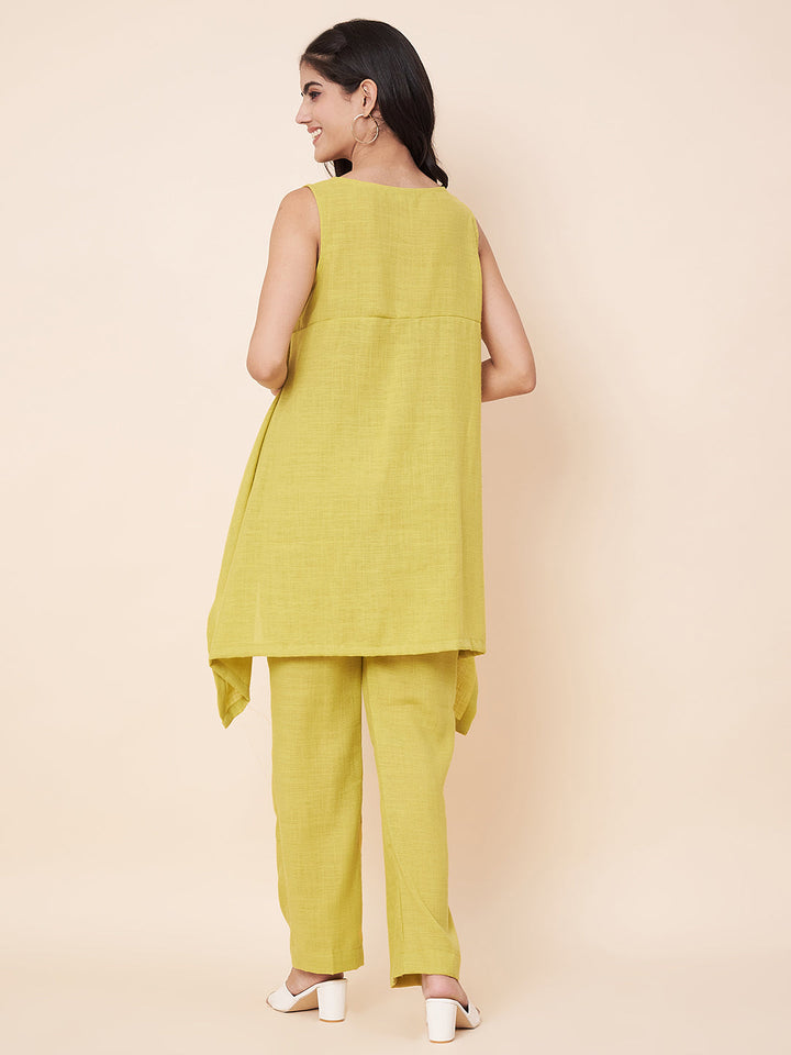 anokherang Combos Lime green  linen Top with linen  palazzo