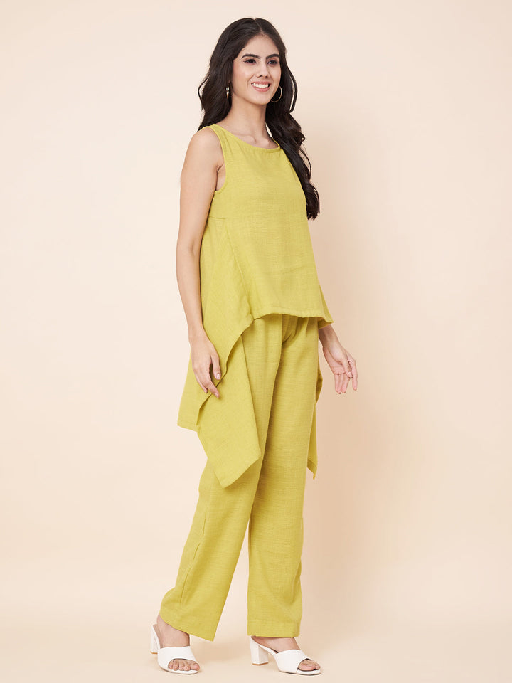 anokherang Combos Lime green  linen Top with linen  palazzo