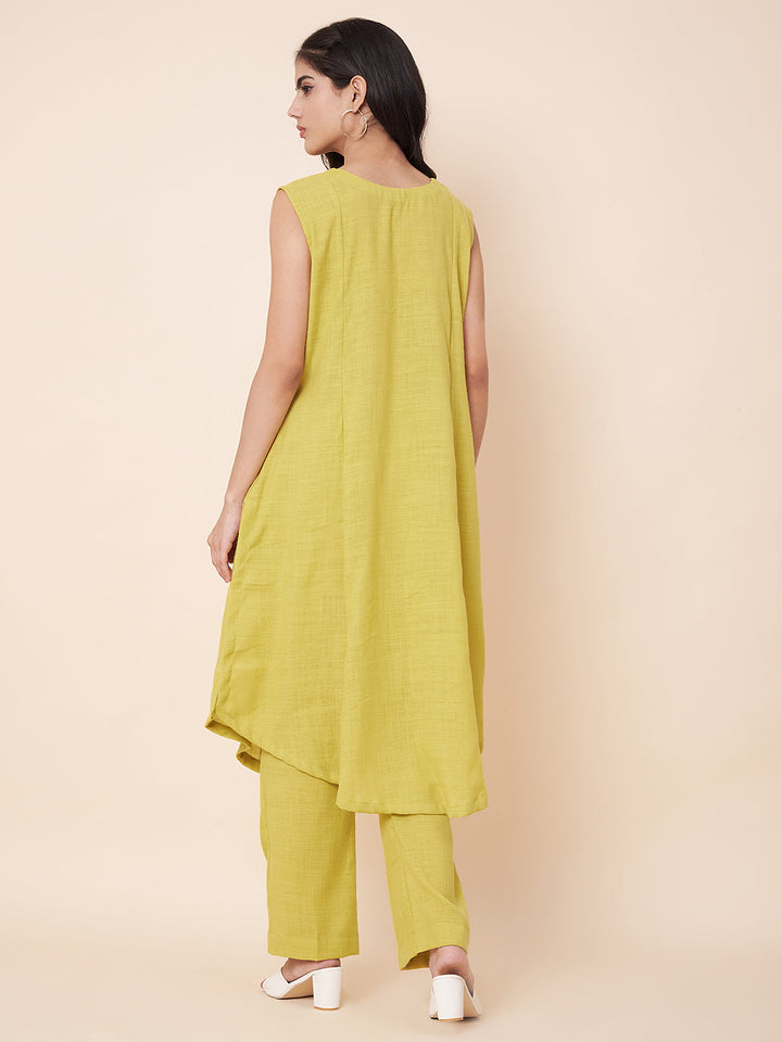 anokherang Combos Limeade Linen Asymetrical Kurti Palazzos