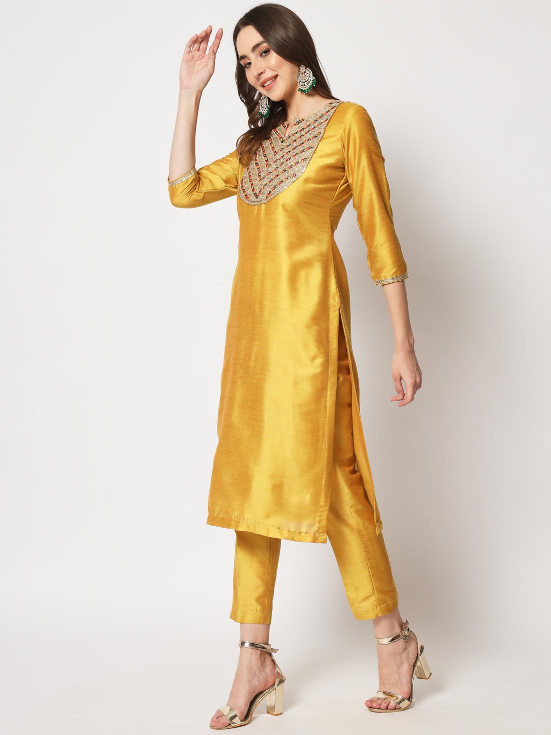 Mustard Embroidered Straight Kurti with Straight Pants – anokherang