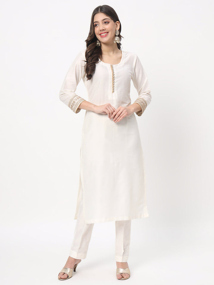 anokherang Combos Noor Ivory Straight Kurti with Straight Pants