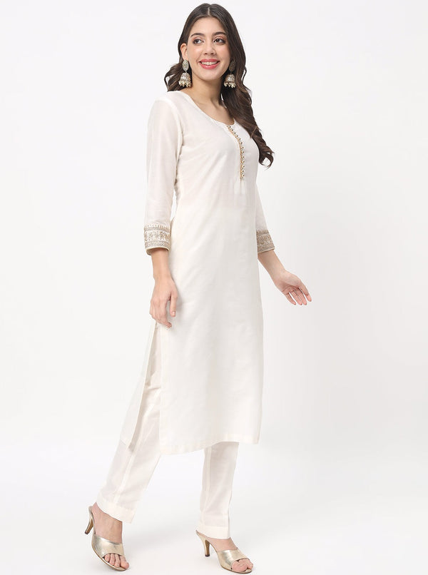 anokherang Combos Noor Ivory Straight Kurti with Straight Pants