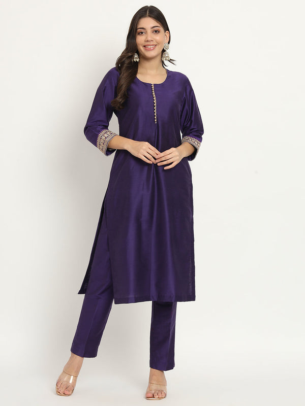 anokherang Combos Noor Purple Silk Kurti