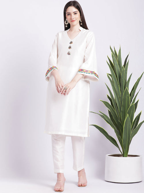 Off White Color Polyster Kurti Pant