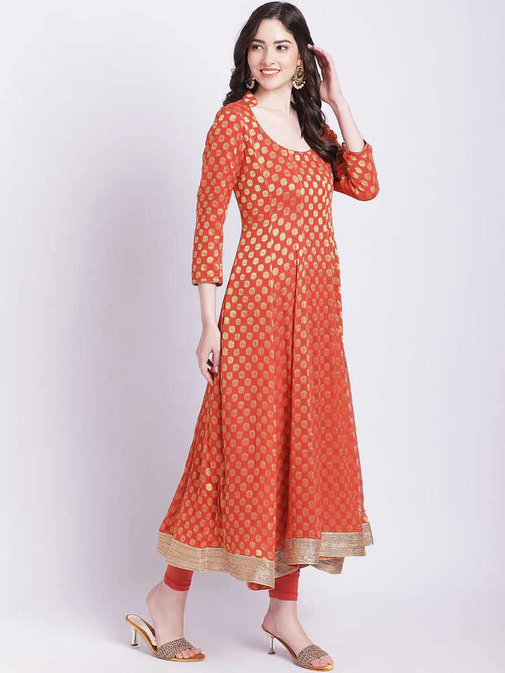 anokherang Combos Orange Banarasi Georgette Anarkali with Churidar