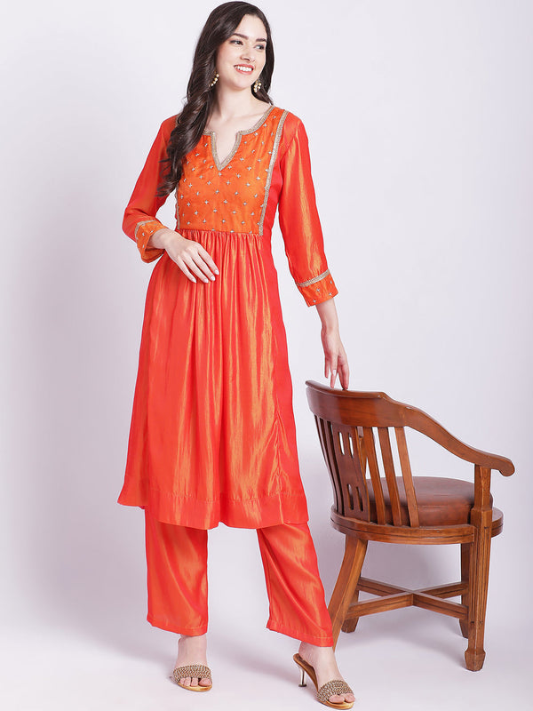 anokherang Combos Orange Punch A-Line Kurti