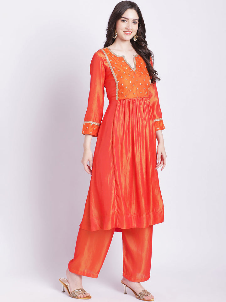 anokherang Combos Orange Punch A-Line Kurti