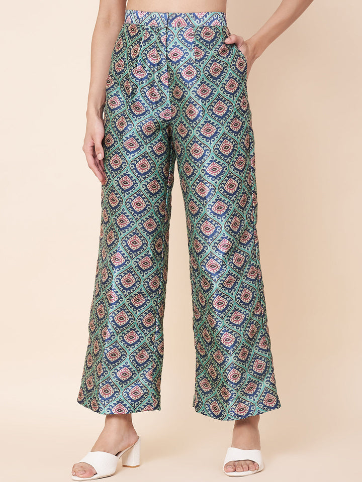 anokherang Combos Pastel Blue Printed Waist Coat Top with Pants