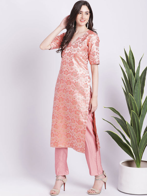 anokherang Combos Peach Banarsi Straight Kurti