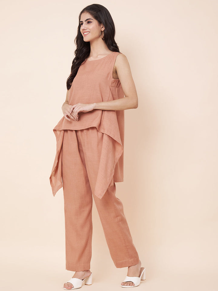 anokherang Combos Peach linen Top with linen  palazzo