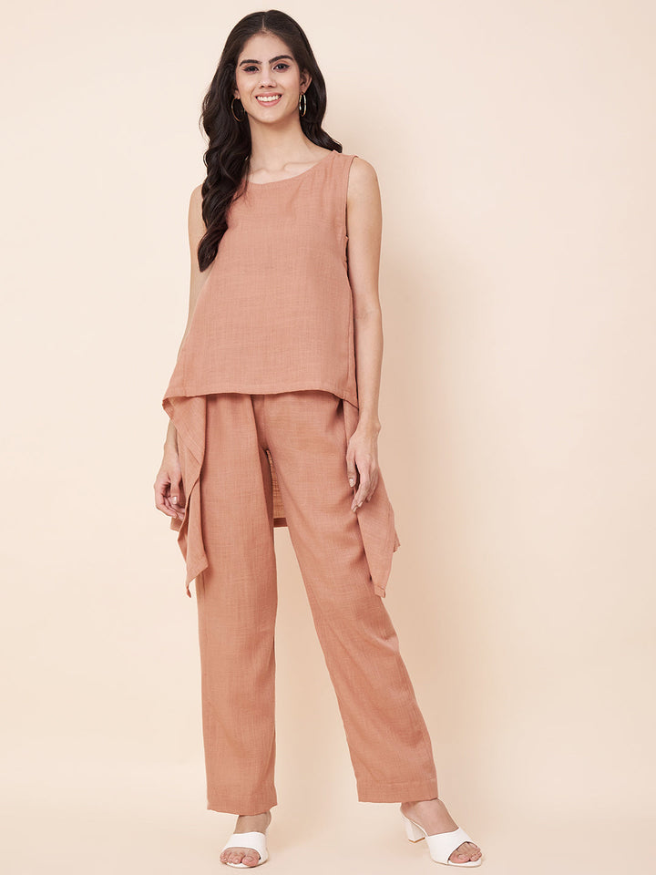 anokherang Combos Peach linen Top with linen  palazzo