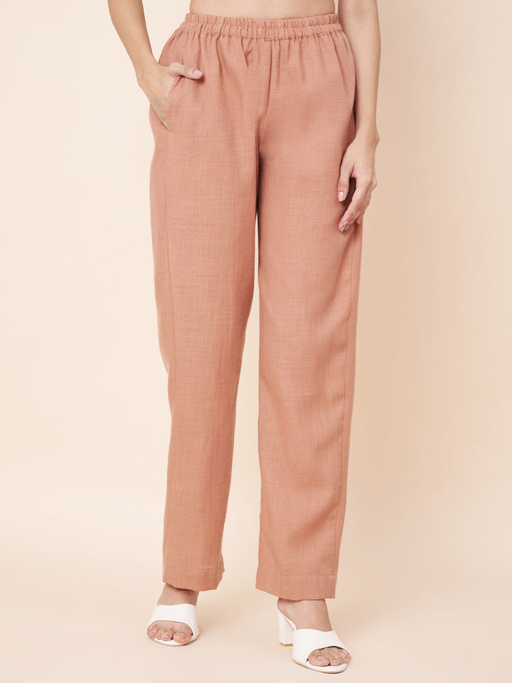 anokherang Combos Peach linen Top with linen  palazzo