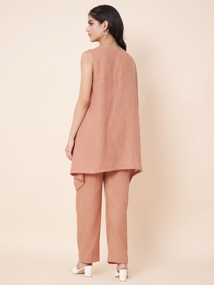 anokherang Combos Peach linen Top with linen  palazzo