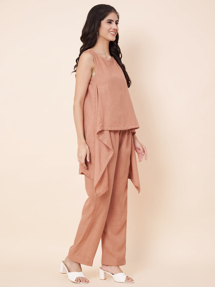 anokherang Combos Peach linen Top with linen  palazzo