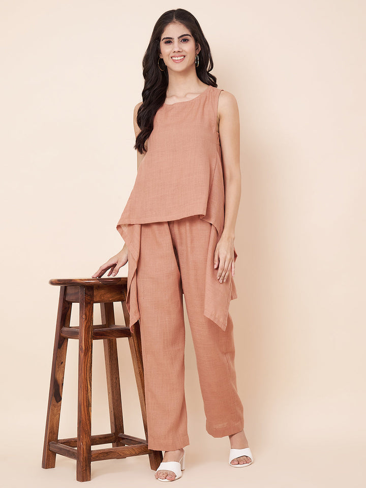 anokherang Combos Peach linen Top with linen  palazzo