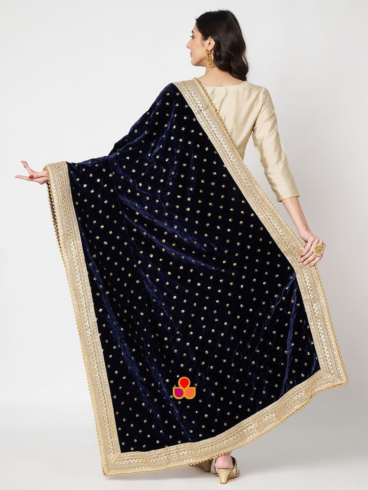 anokherang Combos Pearl Ivory Silk Straight Kurti with Pants and Embroidered Navy Blue Velvet Dupatta