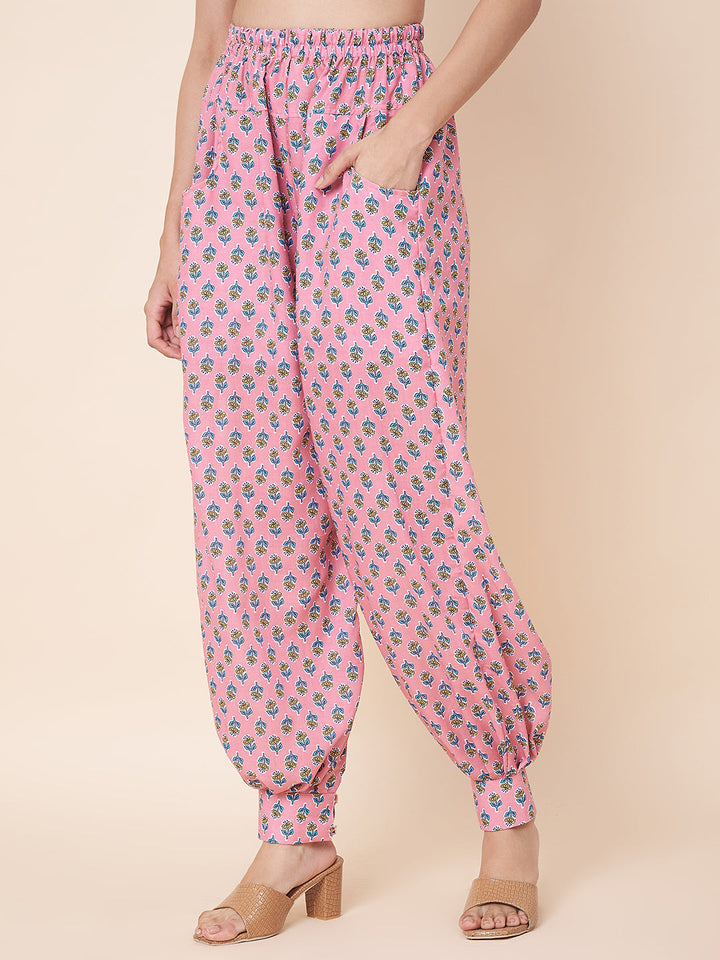 anokherang Combos Pink Pinted Harem Top with Jogger Pants