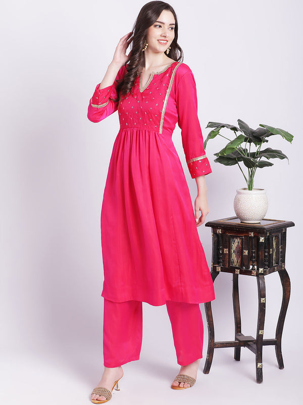 anokherang Combos Pink punch A-Line Kurti with Straight Palazzo