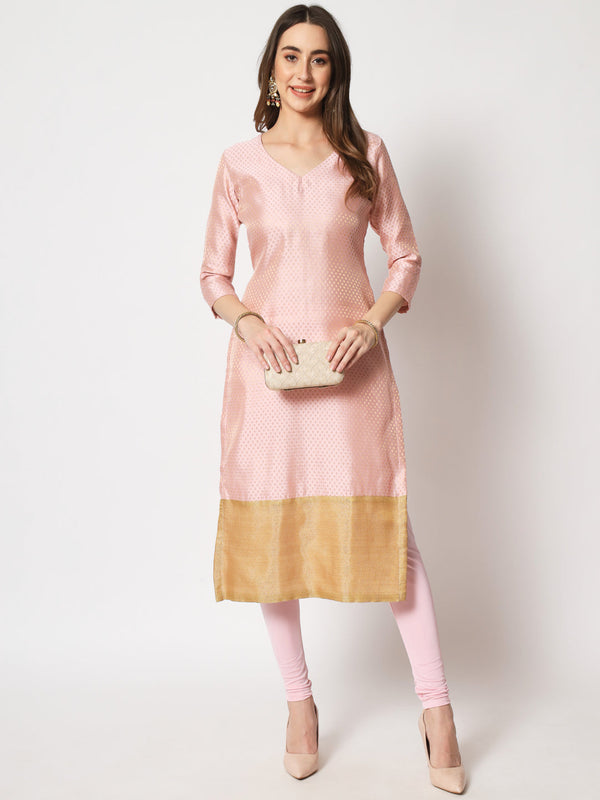 anokherang Combos Pink Royal Brocade Straight Kurti with Chudidar