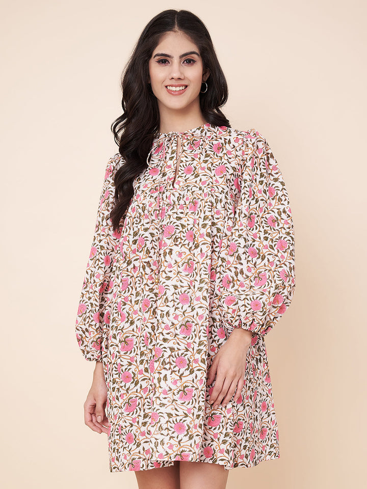 anokherang Combos Poppy Pink Cotton Dress