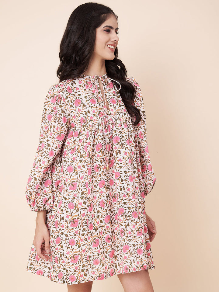 anokherang Combos Poppy Pink Cotton Dress