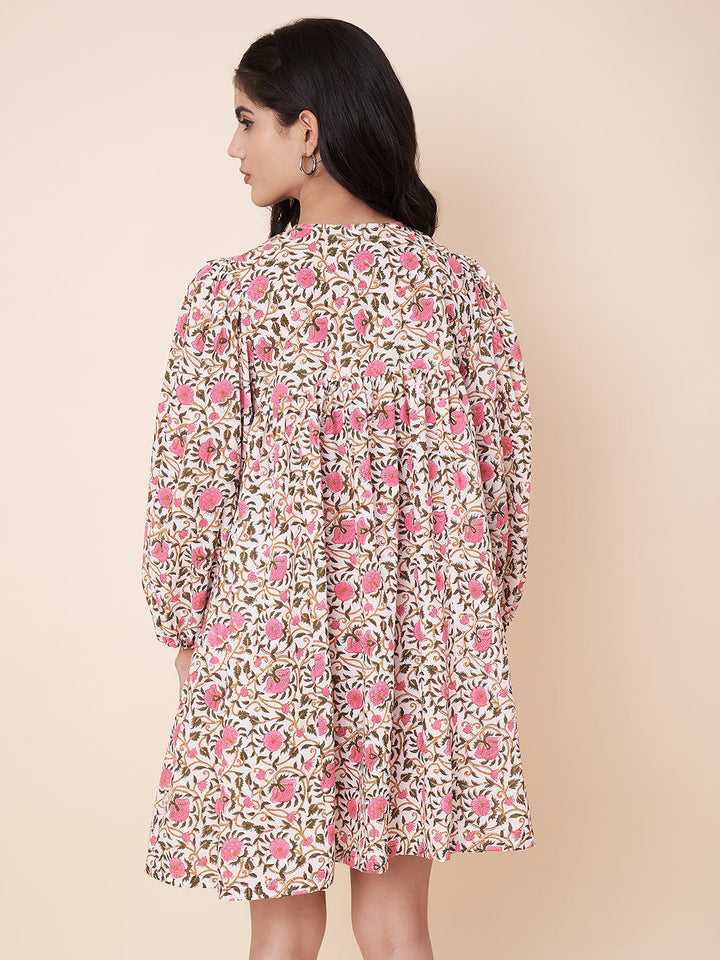 anokherang Combos Poppy Pink Cotton Dress