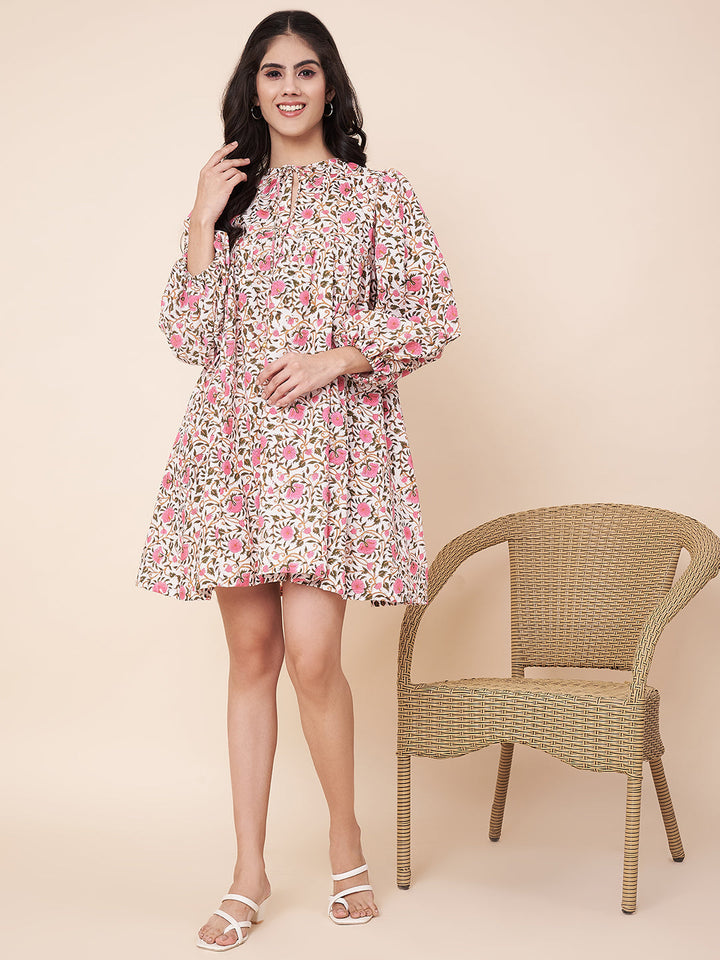 anokherang Combos Poppy Pink Cotton Dress